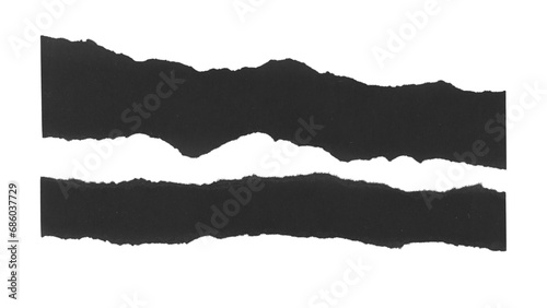 Set of torn and ripped paper stripes, lines from black paper in Y2K retro style, png isolated pieces on transparent background 