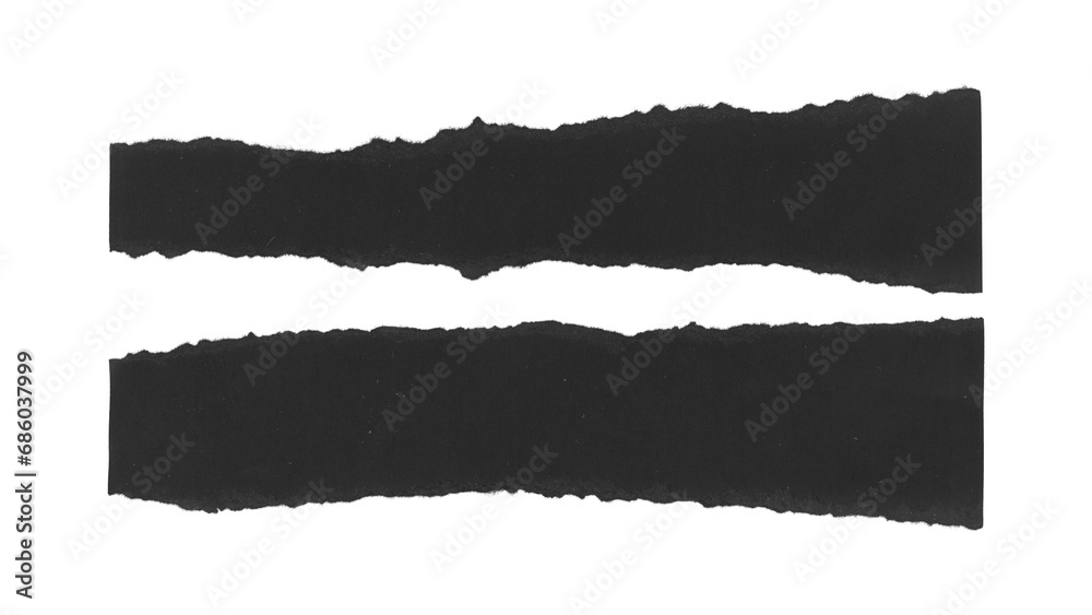 Set of torn and ripped paper stripes, lines from black paper in Y2K retro style, png isolated pieces on transparent background 