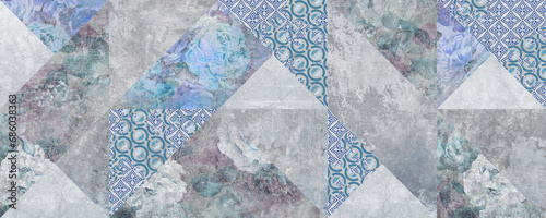 Wallpaper Mural Vintage blue patchwork background, artwork floral antique seamless pattern Torontodigital.ca