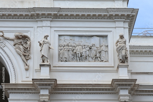 Palazzo delle Esposizioni Building Sculpted Exterior Details in Rome, Italy photo