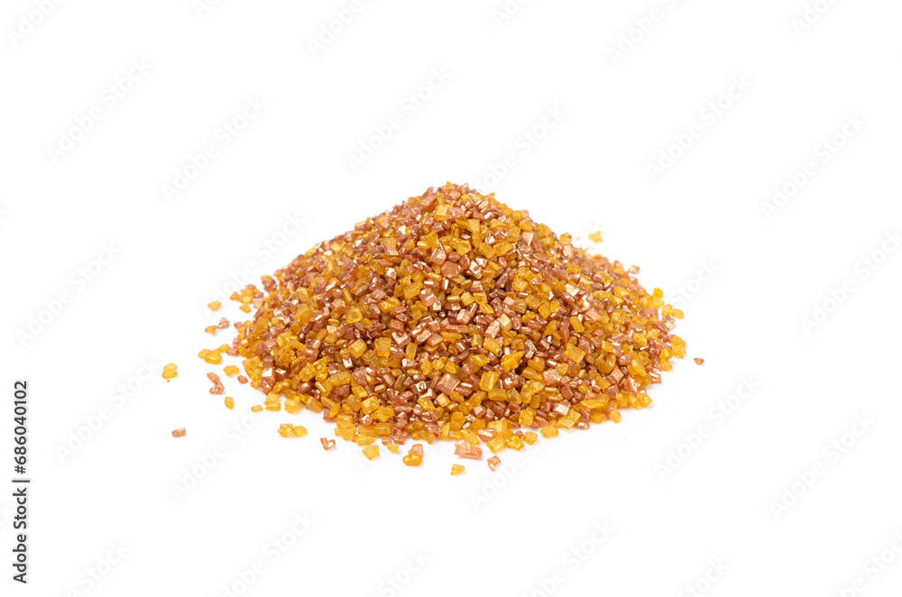 Sugar Sprinkles Pile, Golden Candy Sprinkles, Sweet Brown Flakes Glaze Decoration, Multicolored Crystals Sugar Sprinkles Pile, Golden Candy Sprinkles, Sweet Brown Flakes Glaze Decoration, Multicolored Crystals