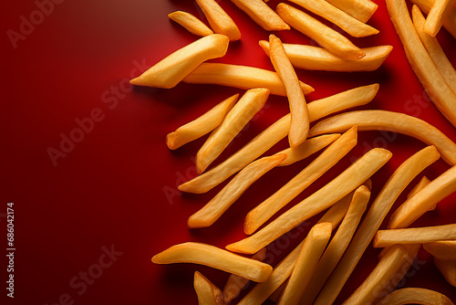 Generative AI Image of French Fries Snack on Red Background