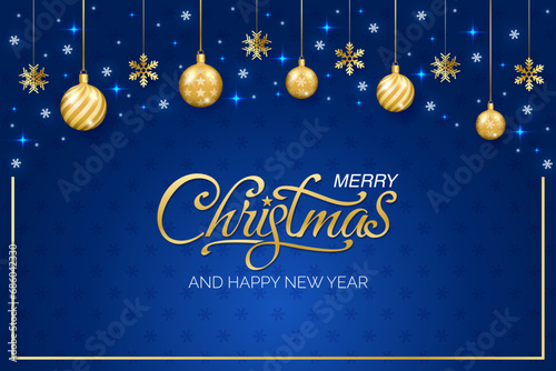 Merry Christmas & Happy New Year greeting with Christmas branch, balls, snowflakes. For sale, banner, posters, cover design templates, social media wallpaper stories