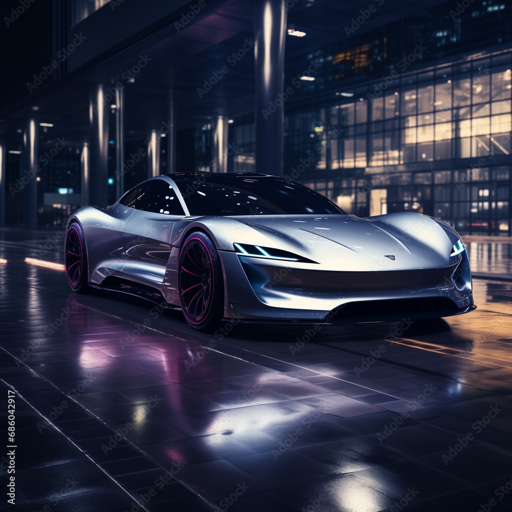 electric supercar with luxury ligthing 
