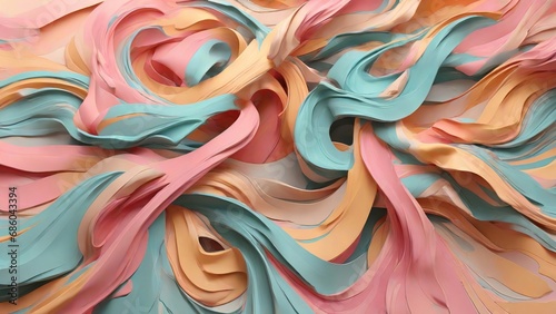 Abstract background. Colorful twisted shapes in motion. Digital art for poster, flyer, banner background or design element. Soft textures on pastel background Generative AI