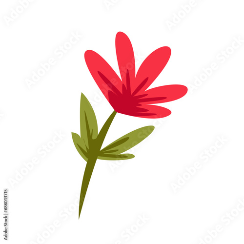 Red Flower Isolated. Vector Floral Flat Illustration.