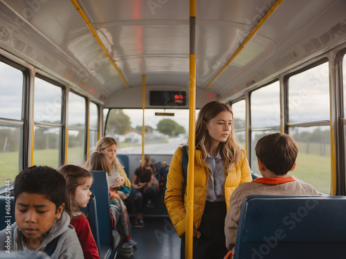 Modern student passenger enjoying trip by bus