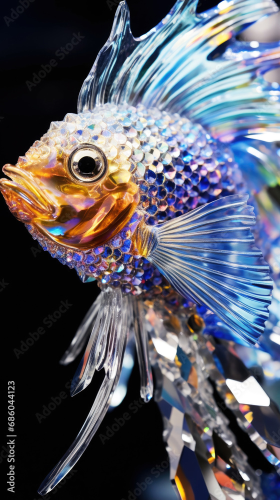 Zodiac sign Fish made of a sparkling shiny colorful crystals