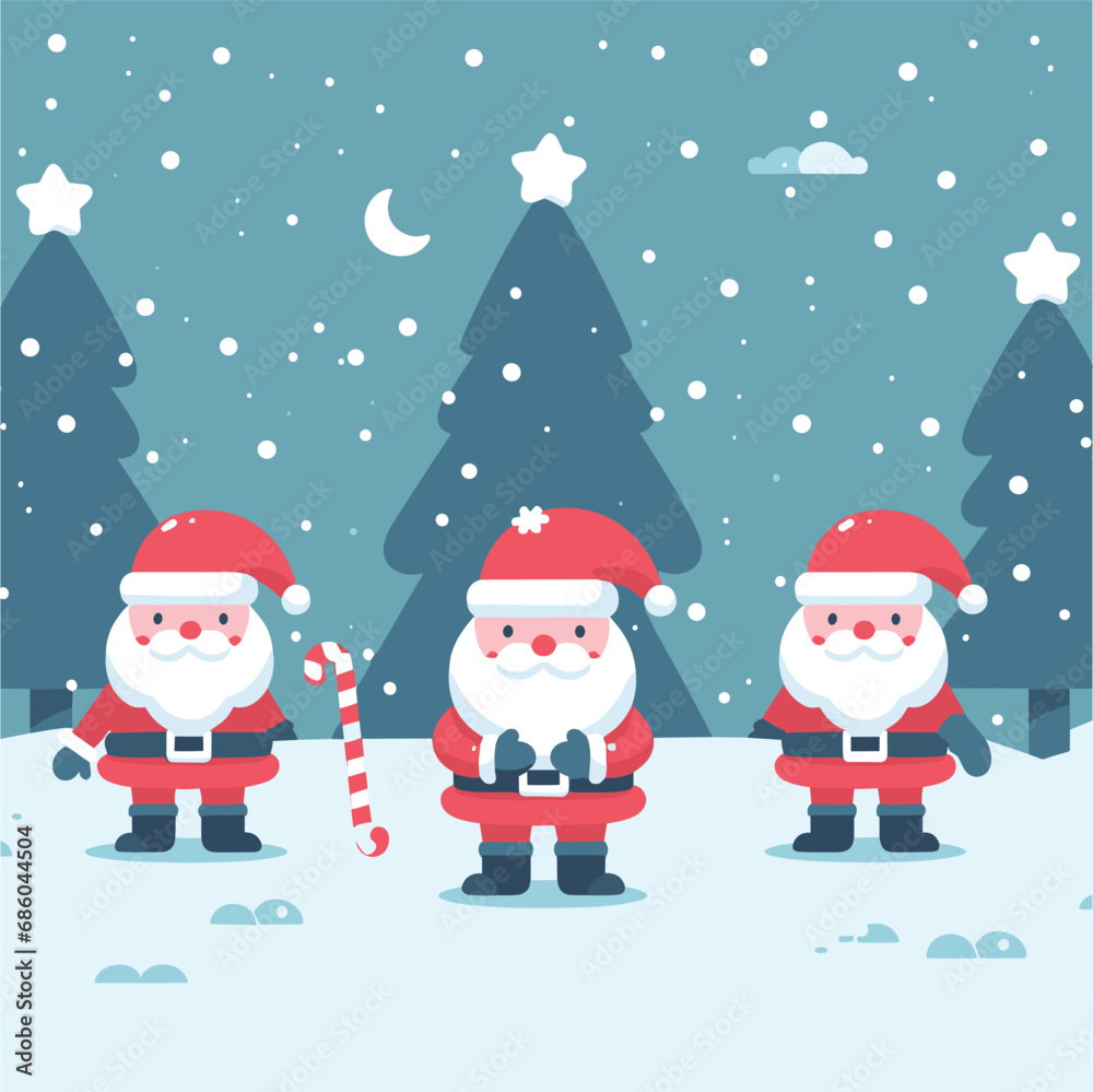 Santa Claus character snowy background vector illustrations