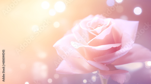 Valentine's Day concept. Rose soft tone that blooms brightly and softly glittering light bokeh background. Generative ai