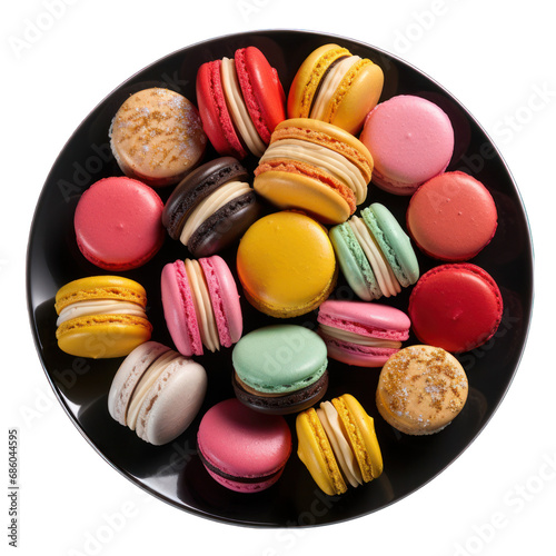 French Macaron Assortment on a Plate Isolated on Transparent or White Background, PNG