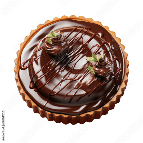 Chocolate Tart on a Plate Isolated on Transparent or White Background, PNG