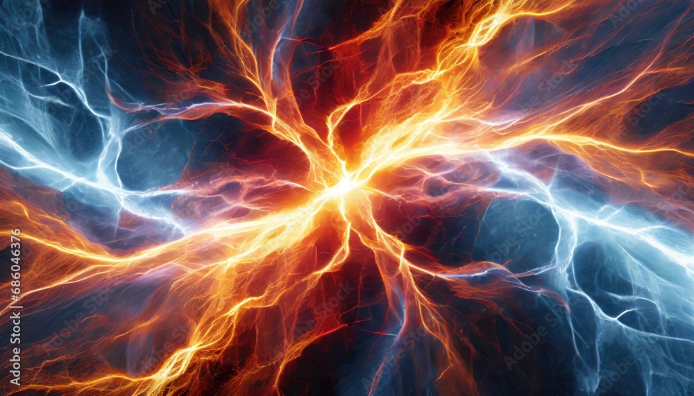  Fire and ice fractal lightning, plasma power backgroun