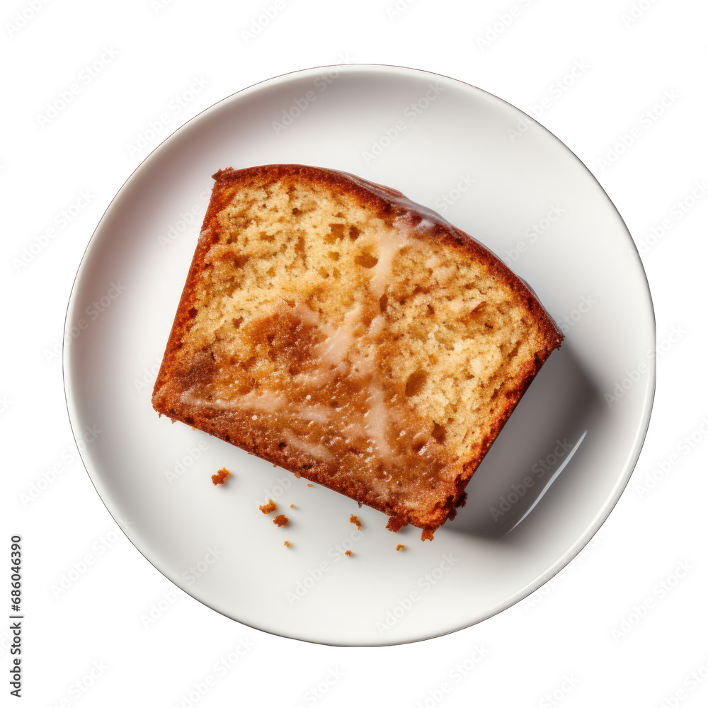 Top view of a Banana Bread Slice Isolated on Transparent or White Background, PNG Top view of a Banana Bread Slice Isolated on Transparent or White Background, PNG