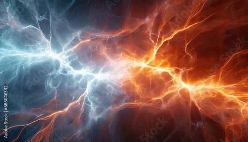 Fire and ice fractal lightning, plasma power backgroun