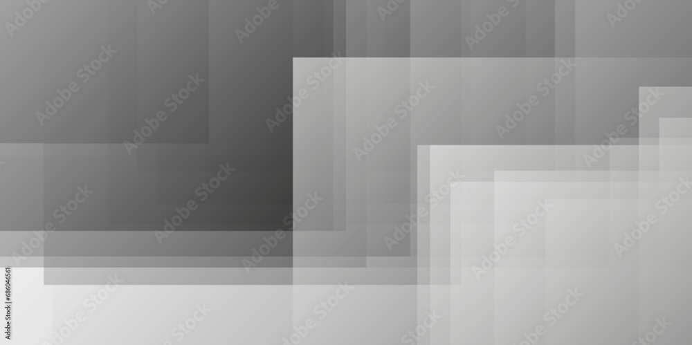 Abstract white and gray background design with layers of textured white transparent material in triangle and squares shapes. White color technology concept geometric line vector background.