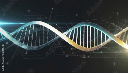 Futuristic DNA Helix on Black Background. DNA Science Background