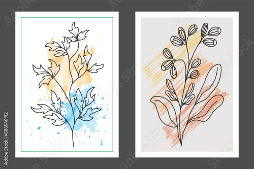 A set of hand-drawn paintings for interior design of premises. Minimalist designs for prints, paintings, posters and creative ideas