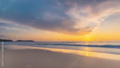 Tropical summer beach landscape at sunset. Beautiful island vacation 