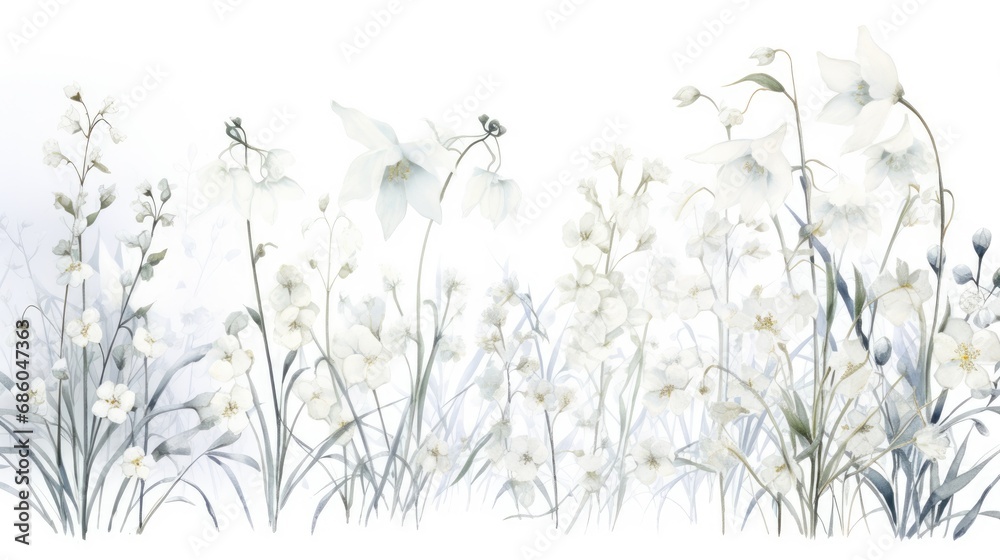 Snowdrops on white background. Hello Spring Easter concept. Beautiful blooming delicate white spring flowers illustration for invitation, greeting card, poster, wallpaper, print, web..