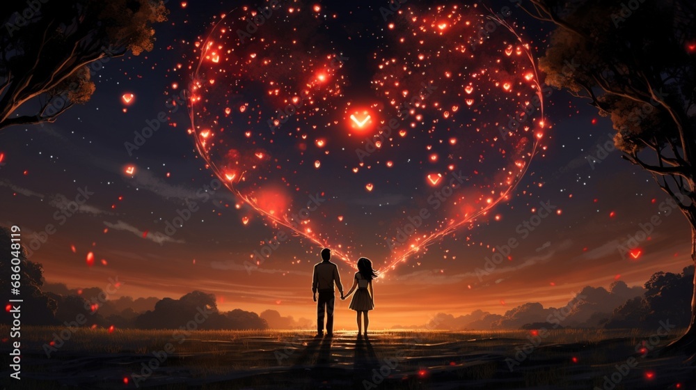 A constellation of heart-shaped stars lighting up the night sky, forming a celestial ode to love.