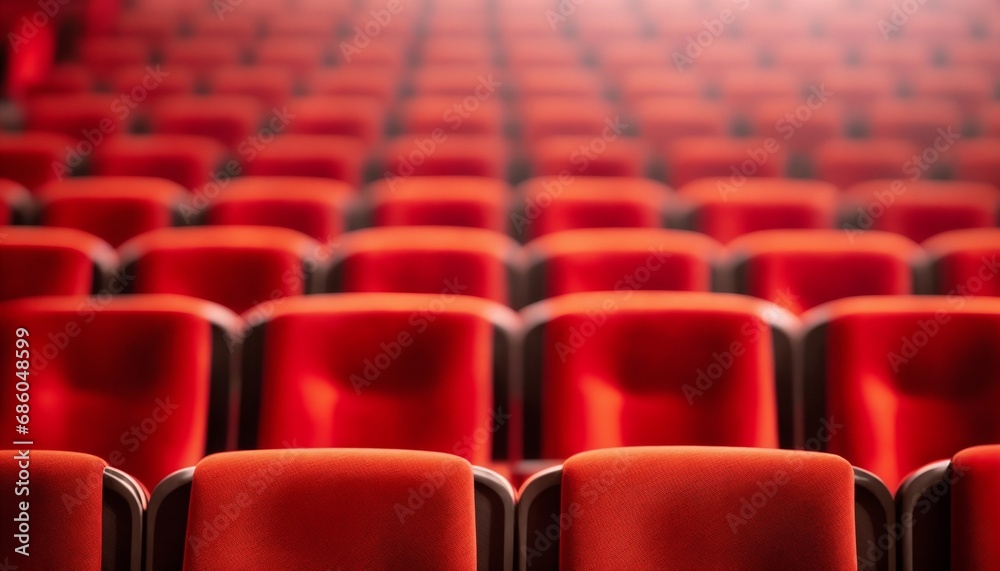 Fototapeta premium Movie theater room with red seats. Show event cinema film