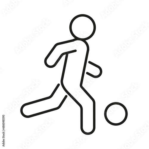 Soccer, person run with ball, line icon. Football, sport in motion. Player kicks ball. Vector