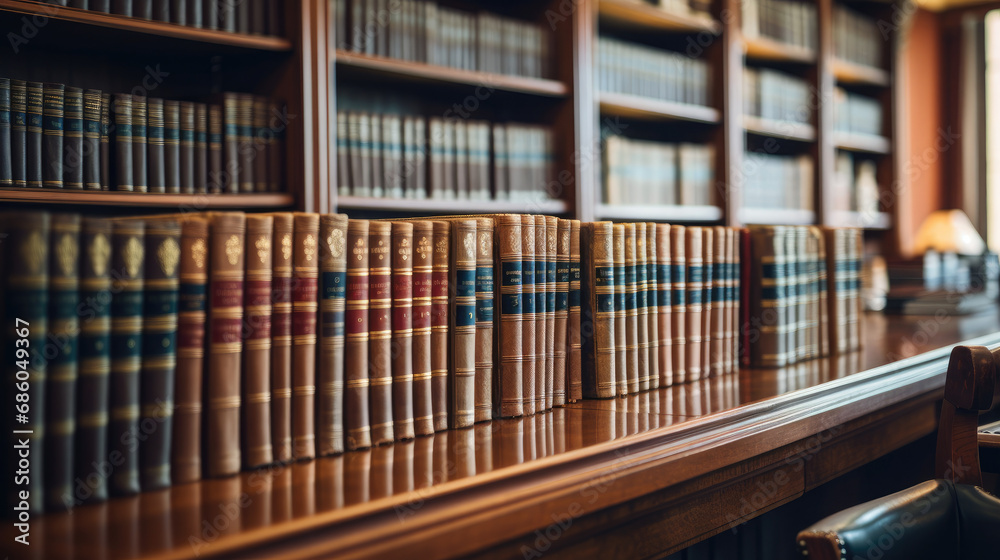 Law Library. Rows of Books and Legal References in a Law Firm. Generative AI
