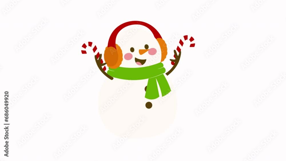 Snowman With Earphones And candy Cane Animation Snowman With Earphones And candy Cane Animation