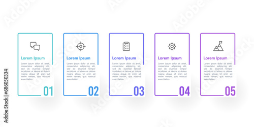 Infographic 5 frames design template with icons. Vector illustration.
