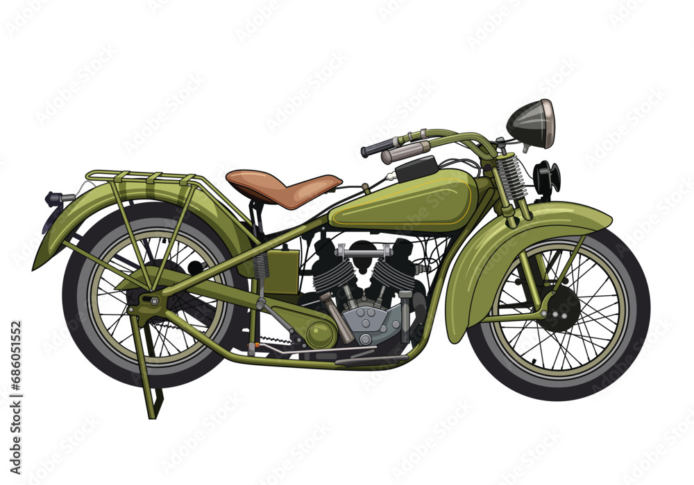 classic motorcycle vector in green color for background design. isolated motorcycle white background.
