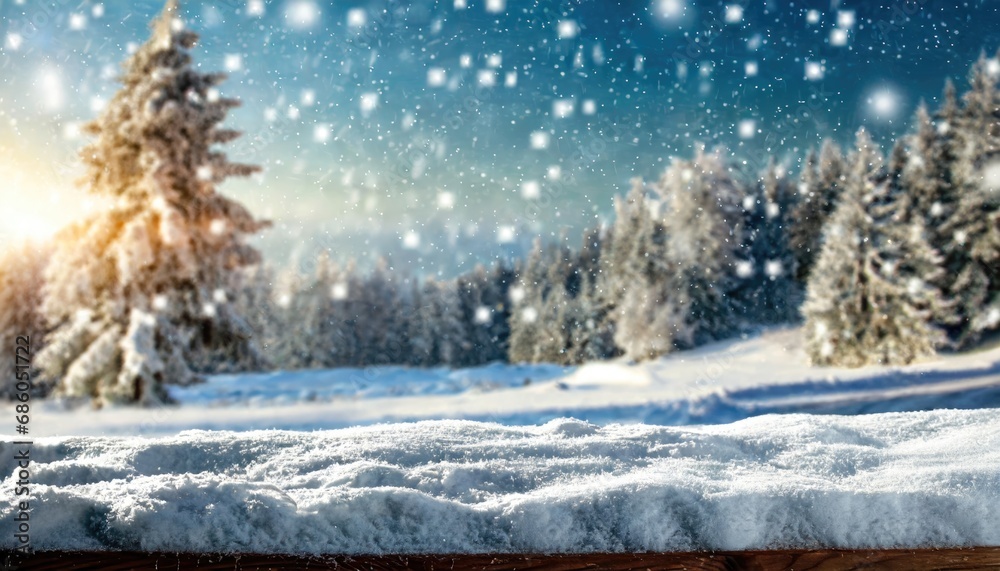 Fototapeta premium Winter background of snow and frost with free space