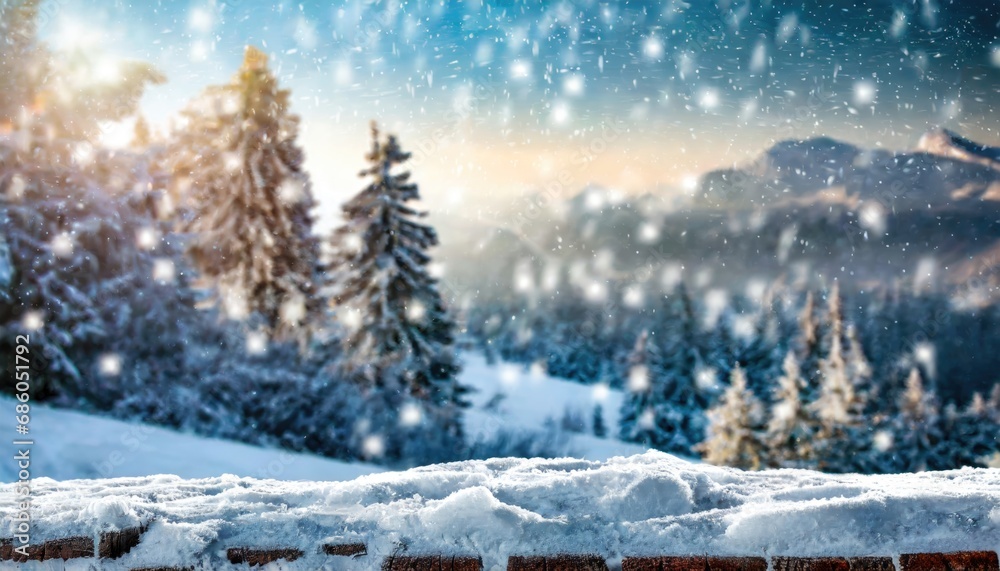Fototapeta premium Winter background of snow and frost with free space