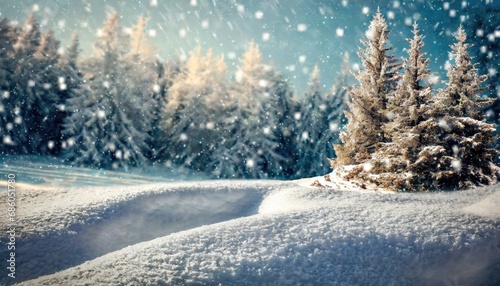 Winter background of snow and frost with free space