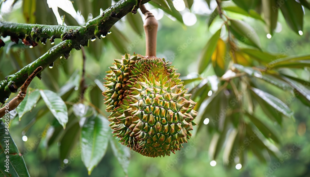 Small fresh durian on the tree, export quality, As the first durian fruit Small fresh durian on the tree, export quality, As the first durian fruit