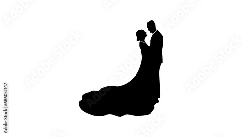 newlyweds, bride and groom, black isolated silhouette