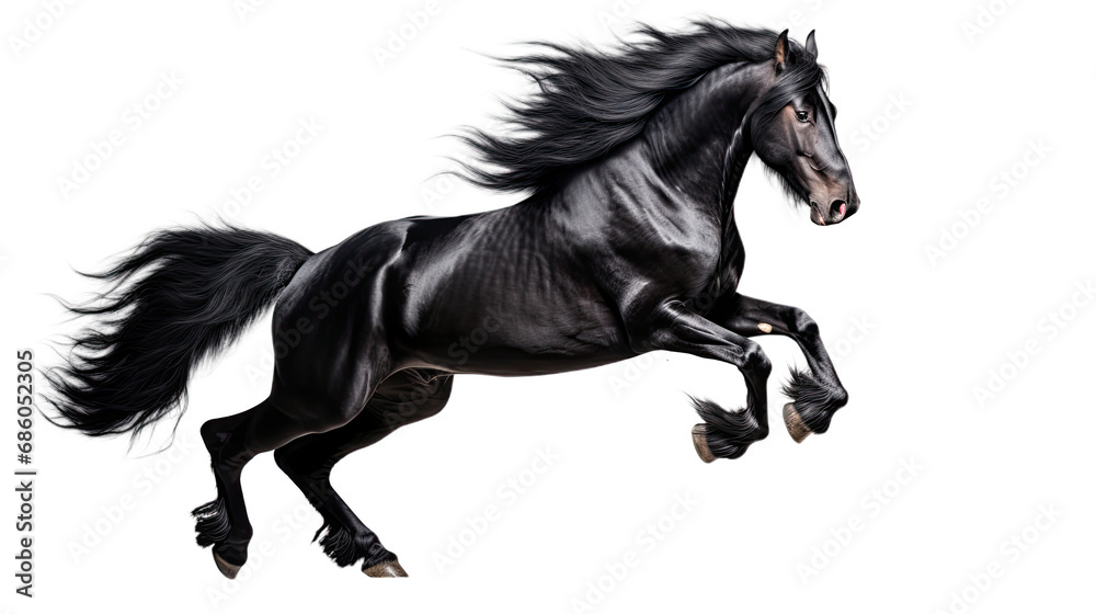 Jumping black horse in the air. Isolated on Transparent background. Jumping black horse in the air. Isolated on Transparent background.
