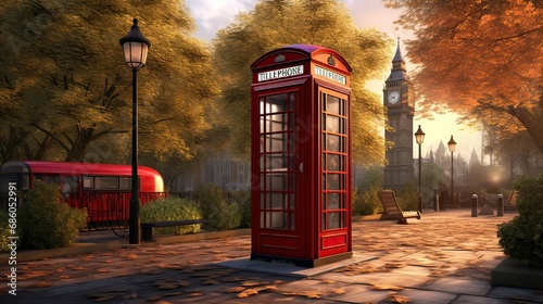 Iconic red British phone booth, a symbol of vintage communication and British heritage. Traditional design, telephone kiosk, iconic symbol, vintage communication. Generated by AI. © Anastasia