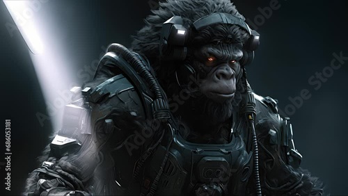 cyberpunk gorilla mercenary. Created with Generative AI.