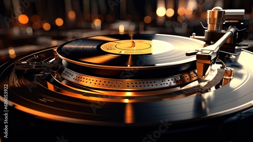 A classic turntable, a timeless emblem of audio heritage. Vintage vinyl player, analog music experience, nostalgic sound system, enduring design, musical nostalgia. Generated by AI.