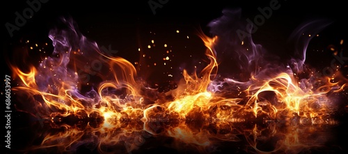 Fiery Dance of Flames and Sparks Rising in Intense Heat on a Dark Background