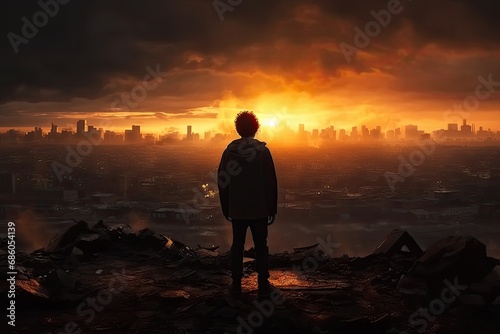 Young adult  standing in cityscape skyscrapers sunset nature  © Ali