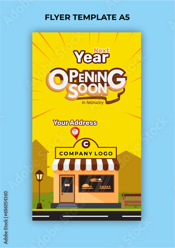 Opening soon with store design Vector illustration on yellow background