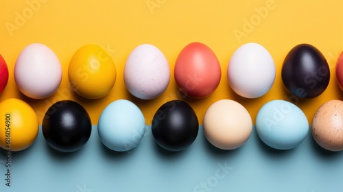 Painted Multicolored Eggs Row On Yellow, HD, Background Wallpaper, Desktop Wallpaper 