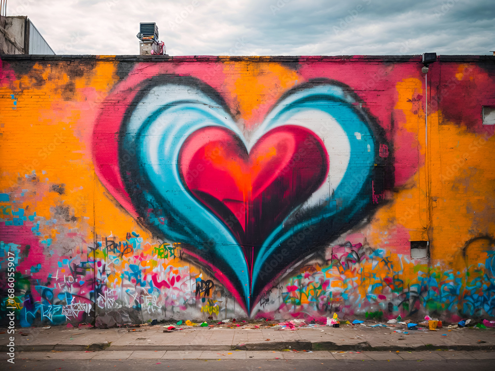 Naklejka premium A graffiti heart on an urban wall