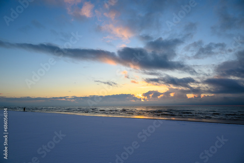 Snowy coast of Baltic sea next to Liepaja  Latvia.