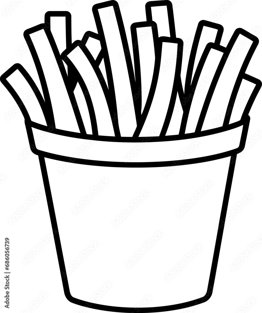 French fries silhouette in black color. Vector template.