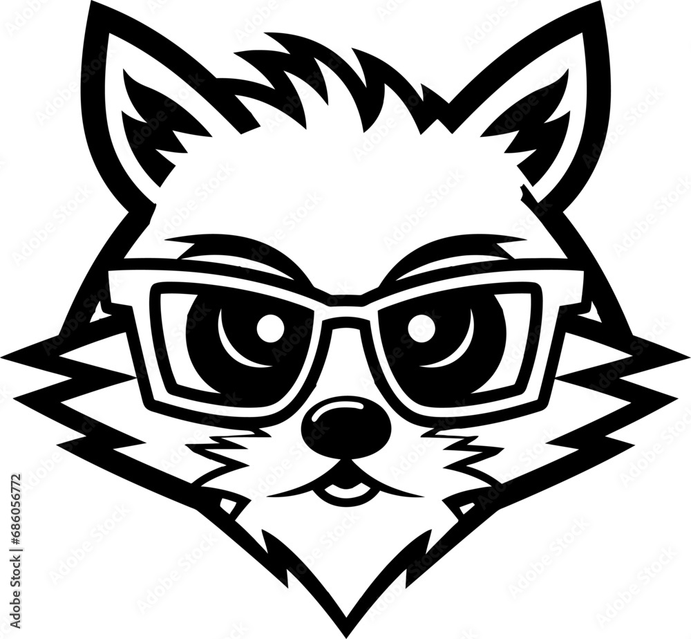 Raccoon with cool sun glasses silhouette in black color. Vector template design.