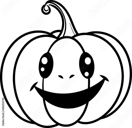 Happy pumpkin silhouette icon in black color. Vector template.