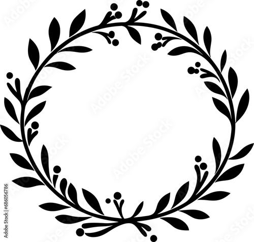 Floral wreath silhouette in black color. Vector template.